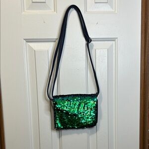 Emerald Green Sequin Crossbody Bag with Blue Accents